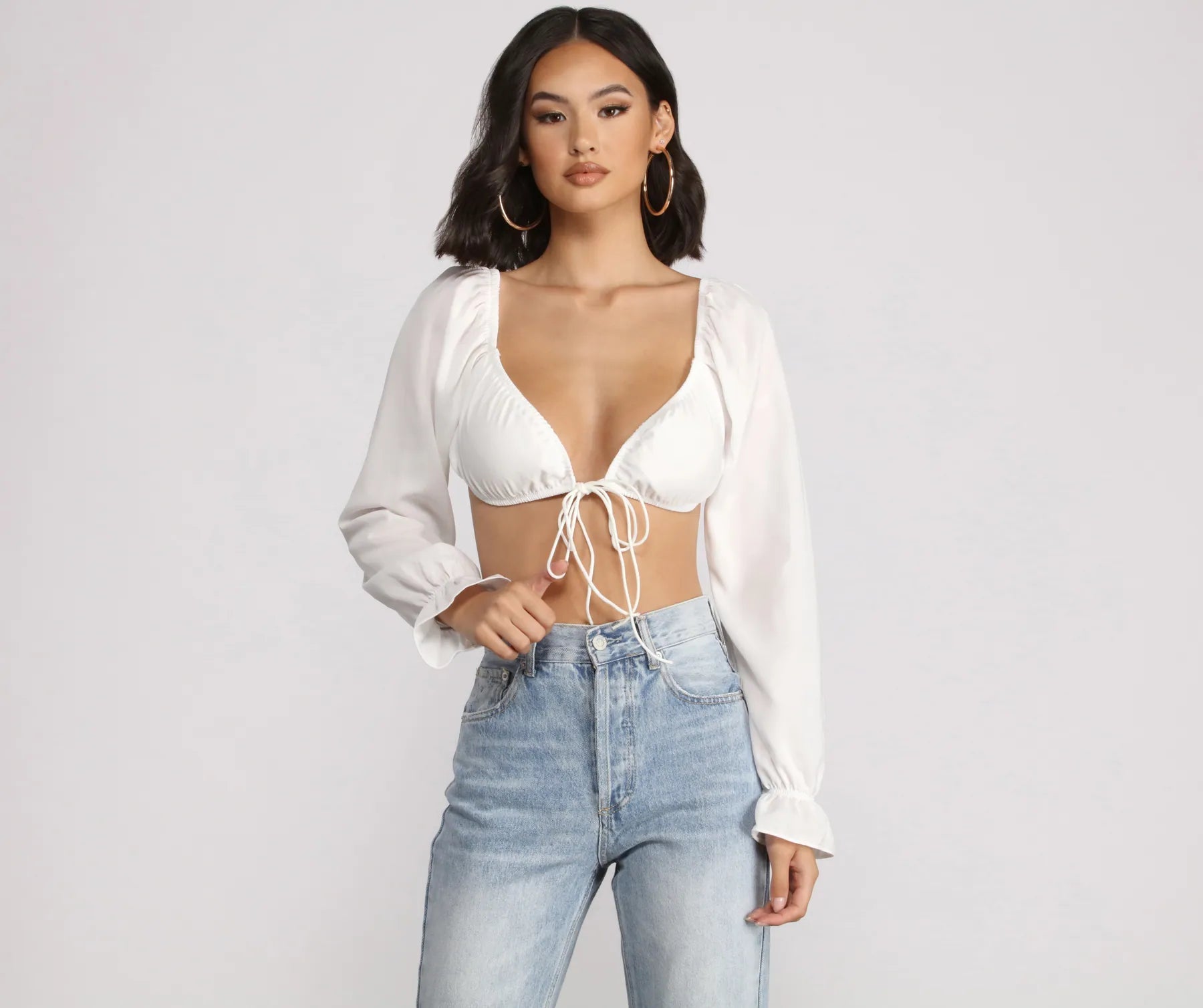 women's tops for those who want to stay cool and chic during warmer weatherCrushing On You Long Puff Sleeve Crop Top