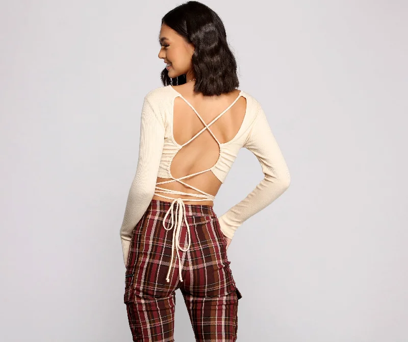 long-sleeved women's topsStun and Impress Lace Up Crop Top