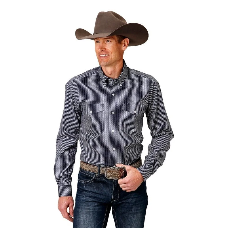 Men's Checked Short-Sleeve Shirts for Summer FunRoper Western Shirt Mens L/S Arrow Rope Blue 03-001-0325-2102 BU