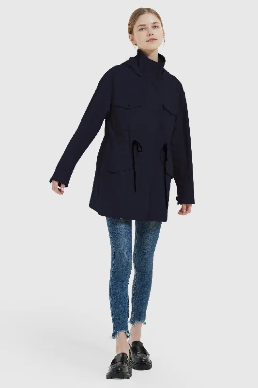 peacoats for womenHooded Drawstring Waist Windbreaker